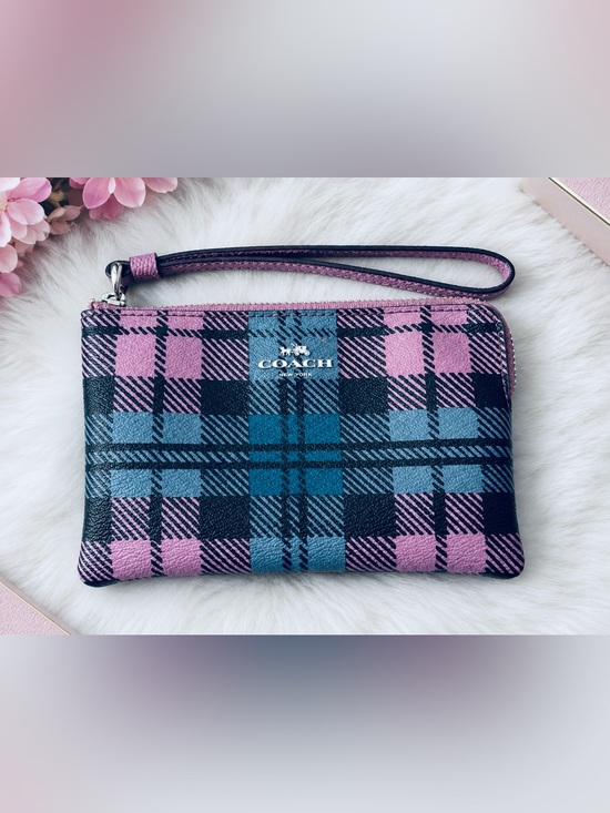 Coach Handbags - Coach Plaid Corner Zip Wristlet 2017